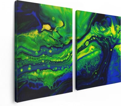 Artaza Canvas Schilderij Tweeluik Abstracte Kunst Blauw met Groen - 120x80 - Foto Op Canvas - Canvas Print