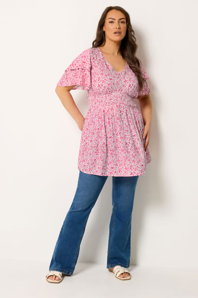 Yours Roze Top Met Fijne Bloemenprint En Wijdvallende Mouwen Size 42