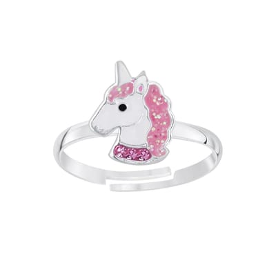 WeLoveSilver - zilveren kinderring - eenhoorn met roze accenten