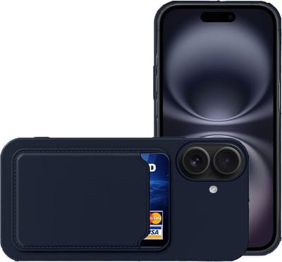 Hoesje geschikt voor Apple iPhone 16 Pasjes houder Hoesje - Portemonnee - Kaart houder - Blauw