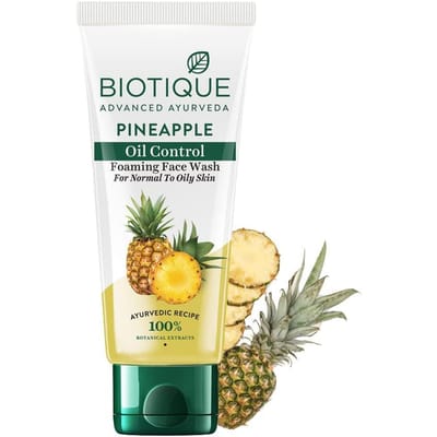 Biotique Ananas Olie Controle Schuimende Gezichtsreiniger 100ml – Hydrateert Droge Huid, Elimineert Overtollige Olie, Egaliseert Teint, 100% Botanisch white
