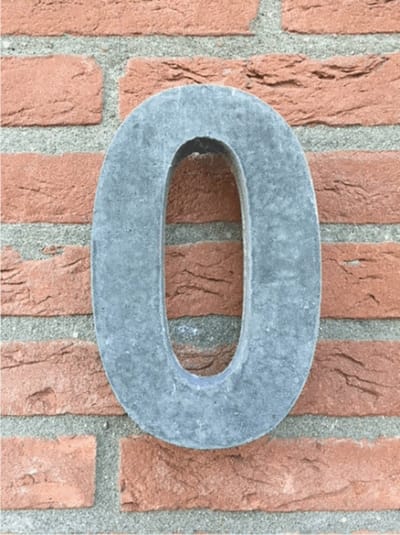 Betonnen huisnummer, hoogte 25cm, huisnummer beton cijfer 0