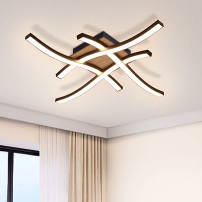 NETTLIFE Plafondlamp LED - Hout - zwart - 3000K Warm Wit Licht - Modern Plafondverlichting - 4-Lichts - Metaal - voor Woonkamer | Slaafkamer | Keuken - 24W