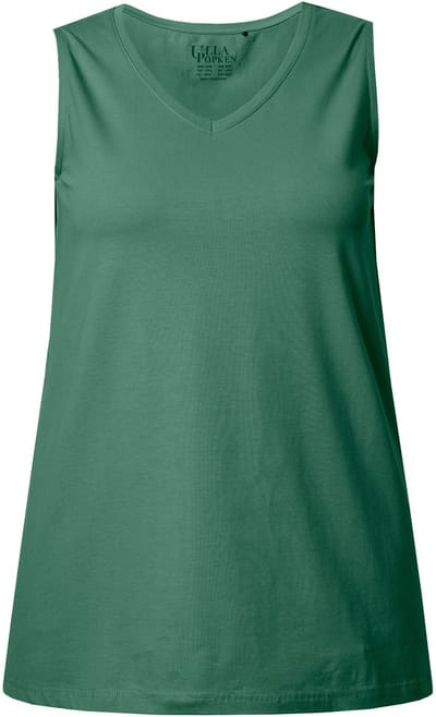 Ulla Popken - Dames - Top A-lijn V-hals mouwloos - Donker eucalyptus - Maat 46+