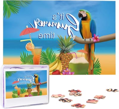 Houten Puzzel - Foto Legpuzzel - Ontspanning en Geheugen - Gepersonaliseerd Ontwerp - 1000 Stukjes - Zomer Papegaai