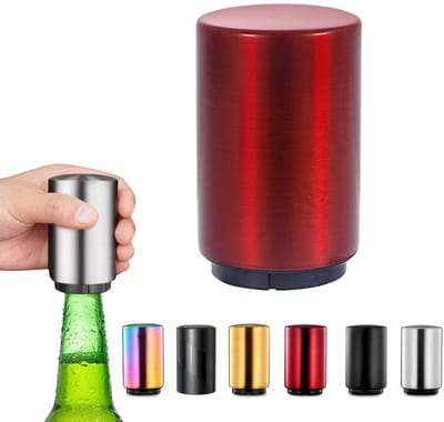 MTTproducts- Bierflesopener Roestvrij Staal - Magnetische Flesopener - Keukengadget - Biergeschenk voor Mannen - Push Down Mechanisme - Handig voor Thuis