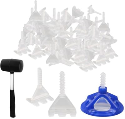 Tegelnivelleringssysteem 1/16" met rubberen hamer en herbruikbare doppen - 300 tegellevelers afstandhouders kit