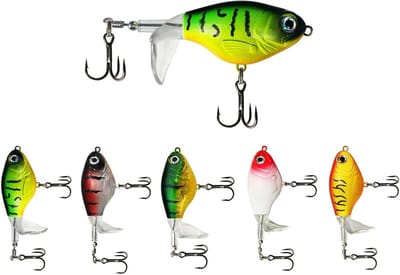 Whopper Plopper Visset - Topwater kunstaas - Vissen op roofvis - Draaiende propeller staart - 5 stuks - Multicolor