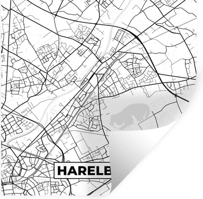 Muurstickers - Sticker Folie - Stadskaart – Zwart Wit - Kaart – Harelbeke – België – Plattegrond - 100x100 cm - Plakfolie - Muurstickers Kinderkamer - Zelfklevend Behang XXL - Zelfklevend behangpapier - Stickerfolie