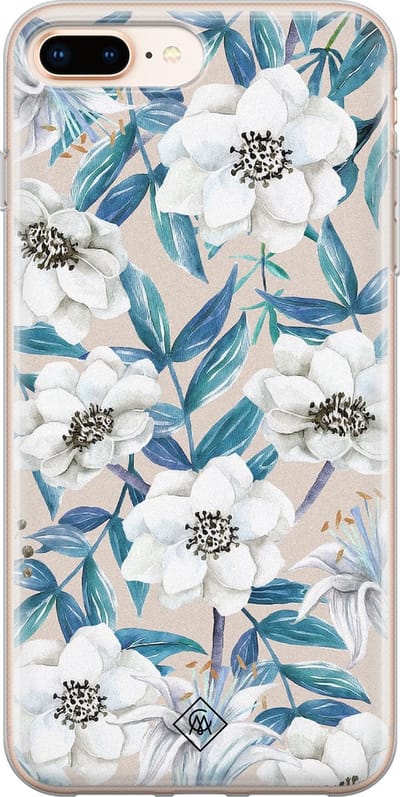 Casimoda® hoesje - Geschikt voor iPhone 8 Plus - Bloemen / Floral blauw - Siliconen/TPU telefoonhoesje - Backcover - Bloemen - Blauw