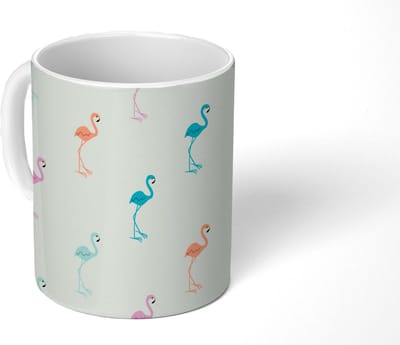 Mok - Koffiemok - Patronen - Jungle - Flamingo - Pastel - Mokken - 350 ML - Beker - Koffiemokken - Theemok