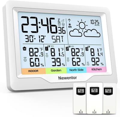 Weerstation Draasloos Binnen/Buiten - Draadloze Weerstation - Cream Wit - Met 3 Buitenmeters - Multifunctionele Weersvoorspelling - Voor Thuisgebruik