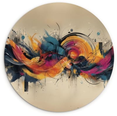 WallCircle® Wandcirkel 120x120 cm - Muurcirkel Explosie - Kleurrijk - Vormen - Abstract - Muurdecoratie woonkamer - Wanddecoratie slaapkamer - Kamer decoratie accessoires - Ronde schilderijen XXL