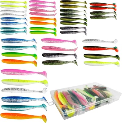 46-delige Rubber Visserslure Set met Reflecterende Pailletten voor Snoek, Baars en Forel, 6/9/12cm Vissersaas