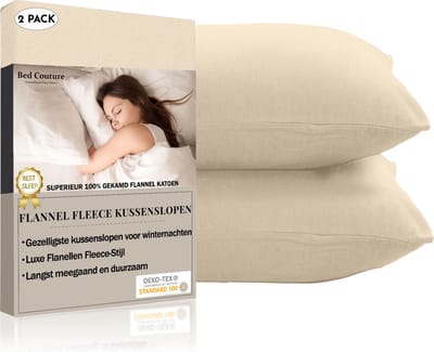 Bed Couture  Flanel Fleece Kussenslopen - 100% Katoen Extra zacht en Warm - Set van 2 - 65x65  Cm - Vanille