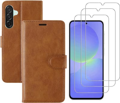 Hoesje geschikt voor Samsung Galaxy A36 bookcase Bruin - Met screenprotector tempered glass Galaxy A36 - 3x
