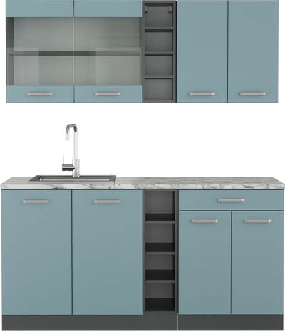 Vicco R-Line Eenpersoonskeuken – 160 cm, WB Marmer Blauw-grijs/antraciet