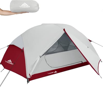 Lichte en waterdichte campingtent voor 2 personen met 2 deuren, ideaal voor 3-4 seizoenen en eenvoudig op te zetten voor kamperen en wandelen.