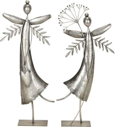 Grote Elf Decoratie Set van 2 – Metalen Elf Beeldjes Zilver-Zwart – Moderne Sfeervolle Tuin & Interieur Decoratie – 60 cm Hoog