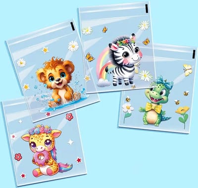 DW4Trading Cellofaan Uitdeelzakjes met Schattige Dieren 25 Stuks met Plakstrip - Geschikt Voor Snoep, Traktatie - 10x13 cm