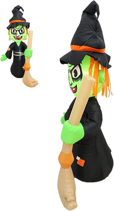 Opblaasbare Heks - Halloween Decoratie - Tuin Versieren - Ingebouwde LED's - 155 cm - Zwart