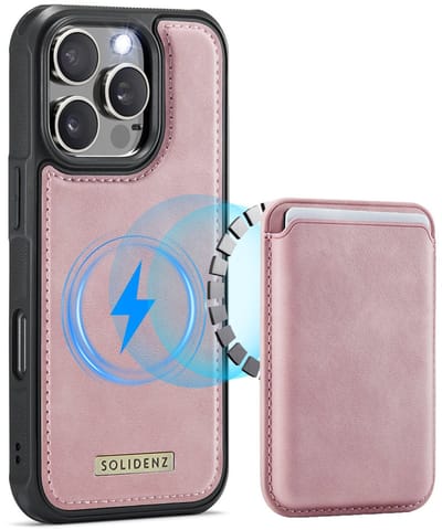 Solidenz Luxe Wallet geschikt voor iPhone 16 Pro hoesje - Magnetische Pasjeshouder - Geschikt voor MagSafe - Schokbestendig - Roze