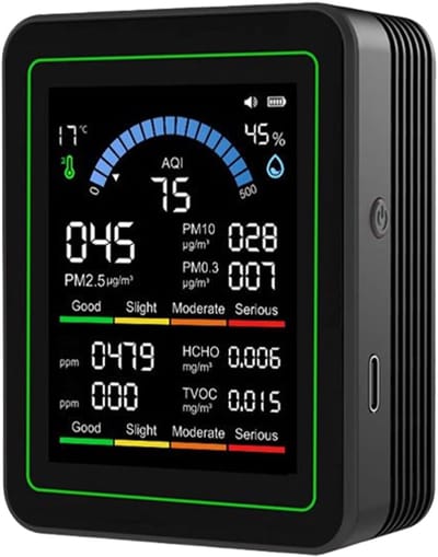 Luchtkwaliteitsmonitor - Lucht tester - Binnenlucht meten - Real-time sensor - 7 x 35 x 9 cm - Zwart