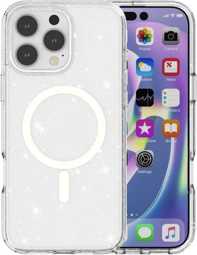 YPCd Glitter Hoesje met MagSafe voor Apple iPhone 15 Pro Max – Shockproof TPU Backcover – Verhoogde Randen – Transparant
