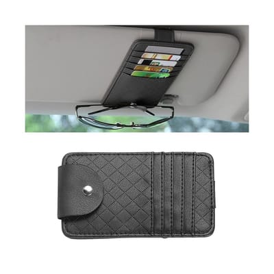 Dailygoods- Zonneklep Organizer Verstelbaar - Multifunctionele Tas - Kaarthouder - PU-leer - Zwart - 14,5 x 8,5 cm - Auto Organizer