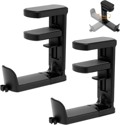 Hoofdtelefoon Houder - Oortelefoon Hanger - Bureau Organisatie - 360 Graden Roterend - Tot 5cm Klem - Zwart