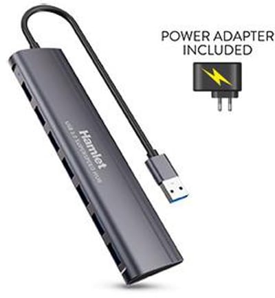 Hamlet XHUB-07A3P interface hub USB 3.2 Gen 1 (3.1 Gen 1) Type-A 5000 Mbit/s Zwart
