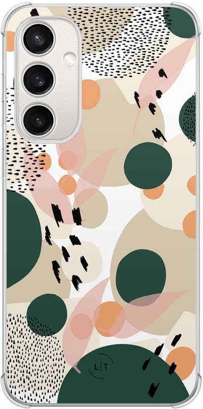 Shockproof hoesje - Geschikt voor Samsung Galaxy S23 FE - Abstract painted - Extra sterke case - TPU/polycarbonaat - Print / Illustratie - Beige, Transparant