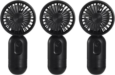 Draagbare miniventilator - 3-pack zwart - Handventilator - 3 snelheidsstanden - Gemakkelijk vast te houden of in een tas te gooien - Oplaadbaar via USB of batterij - Stille werking - Ideaal voor reizen, kamperen of toeren
