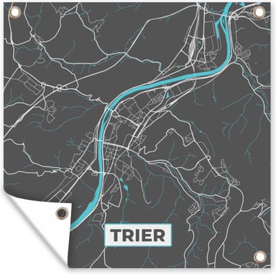 Tuin poster Stadskaart – Plattegrond – Duitsland – Blauw – Trier – Kaart - 200x200 cm - Tuindoek