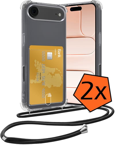 Hoesje Geschikt voor iPhone Air Hoesje Met Telefoonketting Pasjeshouder Shockproof Case Koord - Hoesje Geschikt voor iPhone Air Hoes Met Kaarthouder - Transparant - 2 PACK