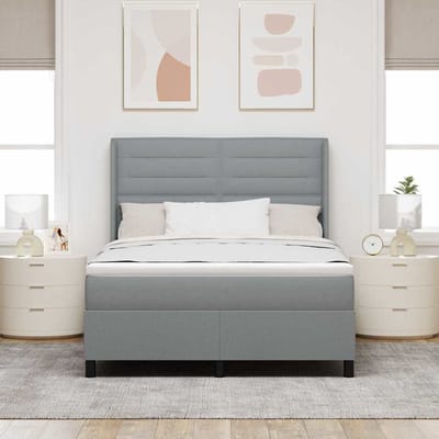 vidaXL - Boxspring - bed - met - kussen - Lichtgrijs - 200 - x - 160 - cm - Stof