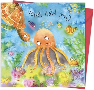 Beterschapskaart Octopus - Sympathiekaart Vrolijk - Beterschap Wensen - Schattig Ontwerp - 155 x 155 cm - Rood