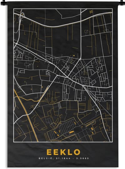 Wandkleed - Wanddoek - Plattegrond - Goud - Kaart - Eeklo - Stadskaart - 120x180 cm - Wandtapijt