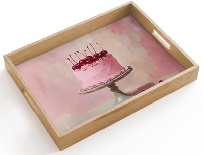 Dienblad hout 40x30 cm - Schootdienblad - Taart - Pink - Cherry - Borrelplank rechthoek - Plateau dienbladen