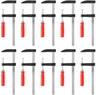 Dailygoods- Schroefklemmen set van 10 stuks - Professionele F-klemmen - Houtbewerking - Spanbreedte 200 mm - Spandiepte 50 mm - Gehard gietijzer staal - F-klem