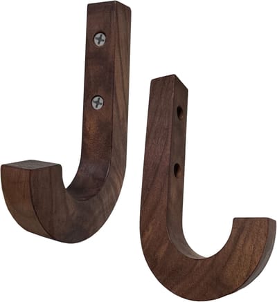 Houten wandhaak (J-vorm, 1,8x1,8x12,5 cm, notenhout)