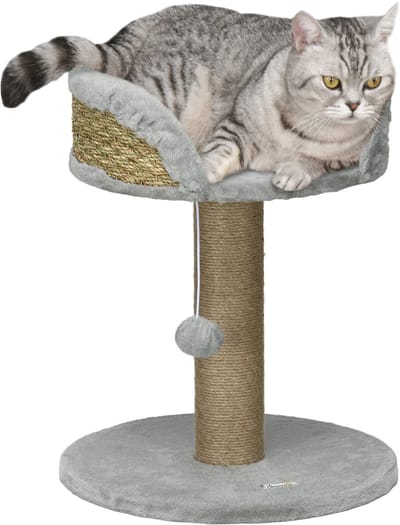 PawHut Kattenkrabpaal met Speelbal, Ligplaats, Klimboom voor Katten tot 4 kg, Kattenmeubel, Jute Grijs