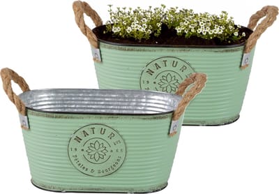 Sunnydays Teil/plantenpot/bloempot - 2x - zink - jadegroen - L24 x D14 x H12 cm