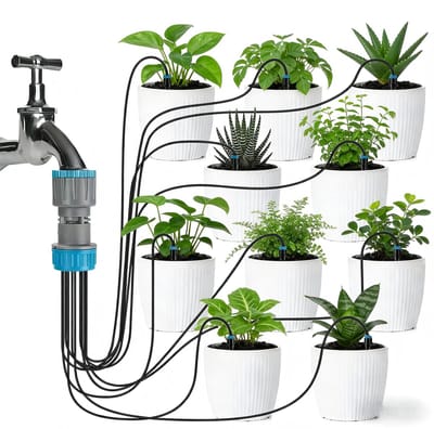 Druppelirrigatiesysteem met 10 koppen - complete tuinset - praktische accessoires voor kas, balkon en potplanten