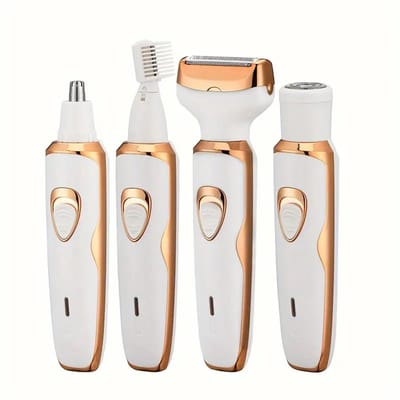 Oplaadbare 4-in-1 Miguan Scheerapparaat voor Dames – Precisietrimmer, Neustrimmer, Baard/Wenkbrauwtrimmer + Full Body Shaver – Pijnloze Ontharing – USB-Oplaadbare Dames Trimmer – Voor een complete en perfecte Lichaamshaar verzorging - Kleur Wit/Goud