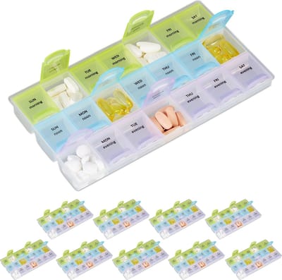 relaxdays 10x pillendoos 7 dagen 3 vakken - medicamenten doos - pillendoosje - Engels
