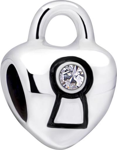Quiges - 925 - Zilveren - Bedels -Sterling zilver - Beads - Hart Slot met Zirkonia Kraal Charm - Geschikt – voor - alle bekende merken - Armband Z385
