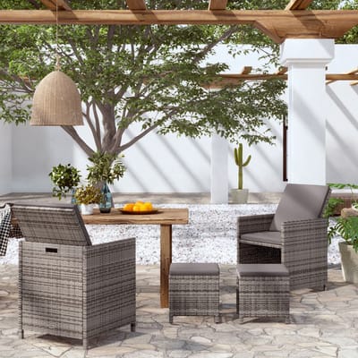 vidaXL - 4-delige - Tuinstoelen- - en - voetenbankenset - poly - rattan - grijs