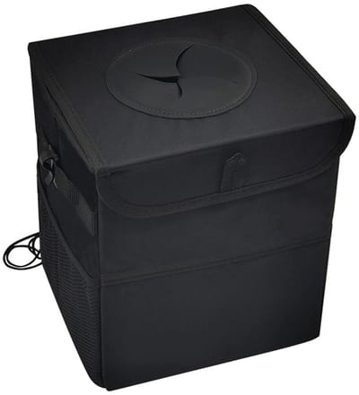 Auto-afvalbak met deksel, lekvrije hangende auto-afvalzak, waterdichte auto-afvalbak met opbergvakken, mini voertuig-afvalbak voor voor- en achterzitplaats (Zwart)（22*20*26CM）