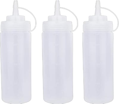3 stuks - 360 ml - Knijpfles - doseerfles - sausflessen - Knijpfles voor garnering, saus of beslag - sausfles - Garneerfles - kunststof - wit - met Tuitdop - 6*6*20cm